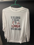 To the window to the wall til Santa decks these halls medium white, long sleeved tee