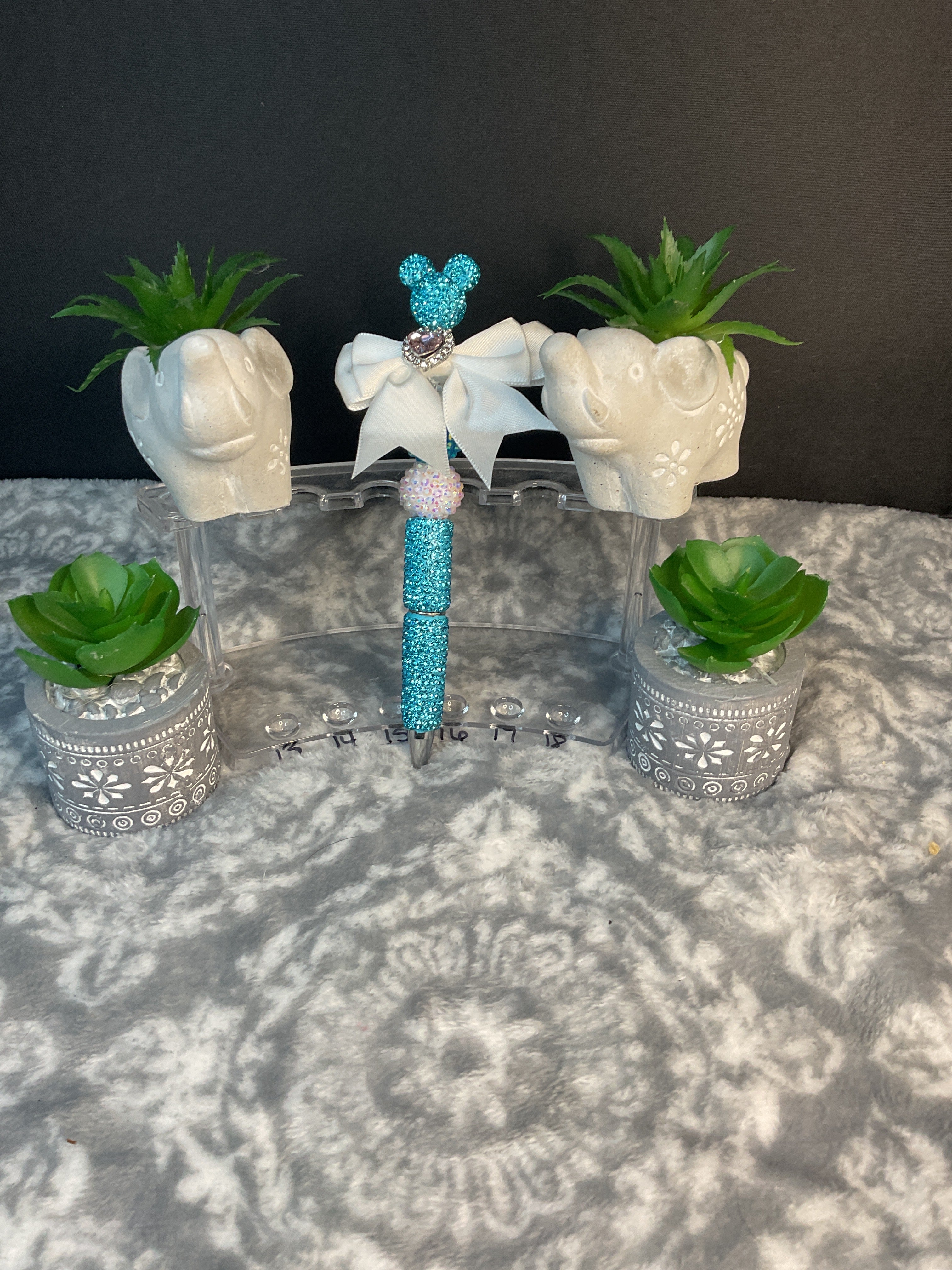 Blue Mickey pen with white bow