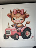 Highland cow pink tractor 231
