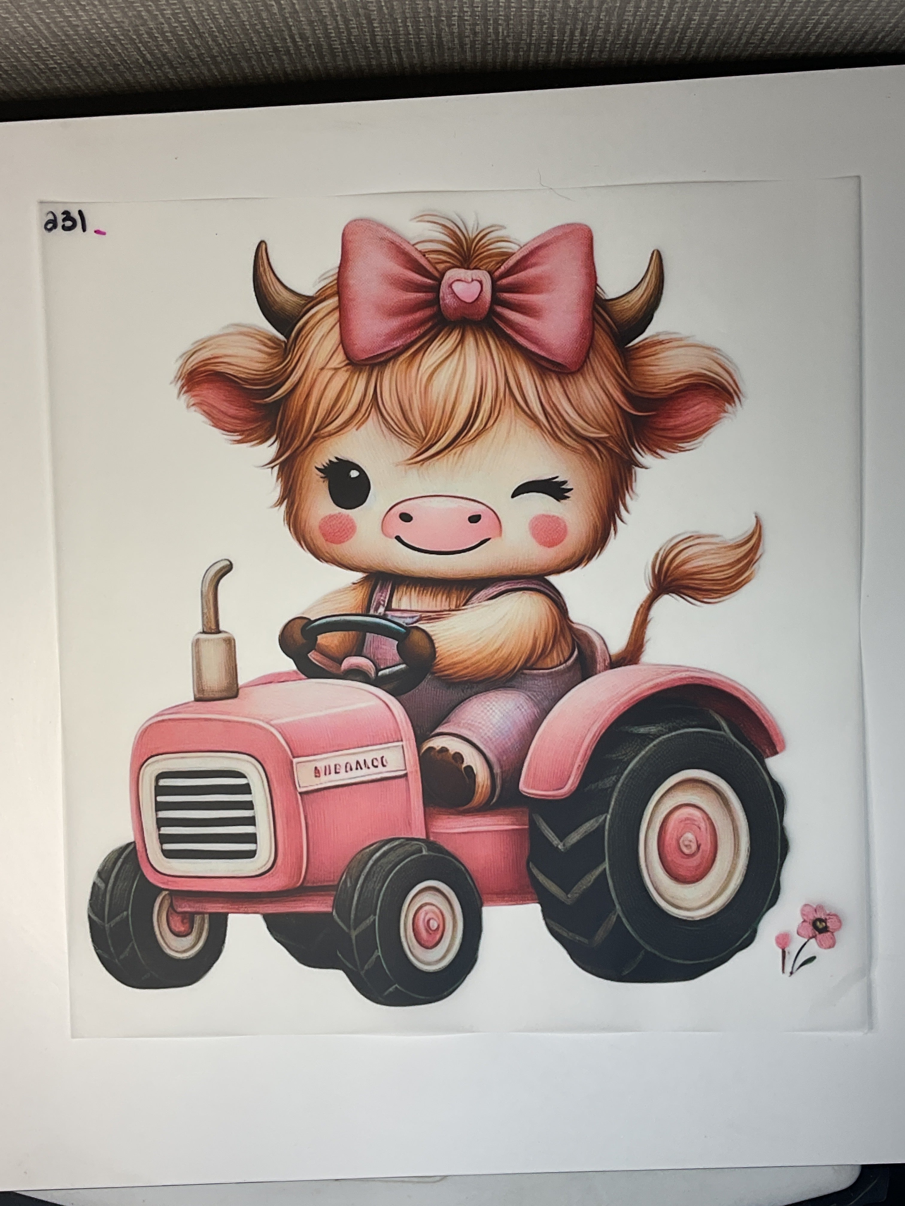 Highland cow pink tractor 231