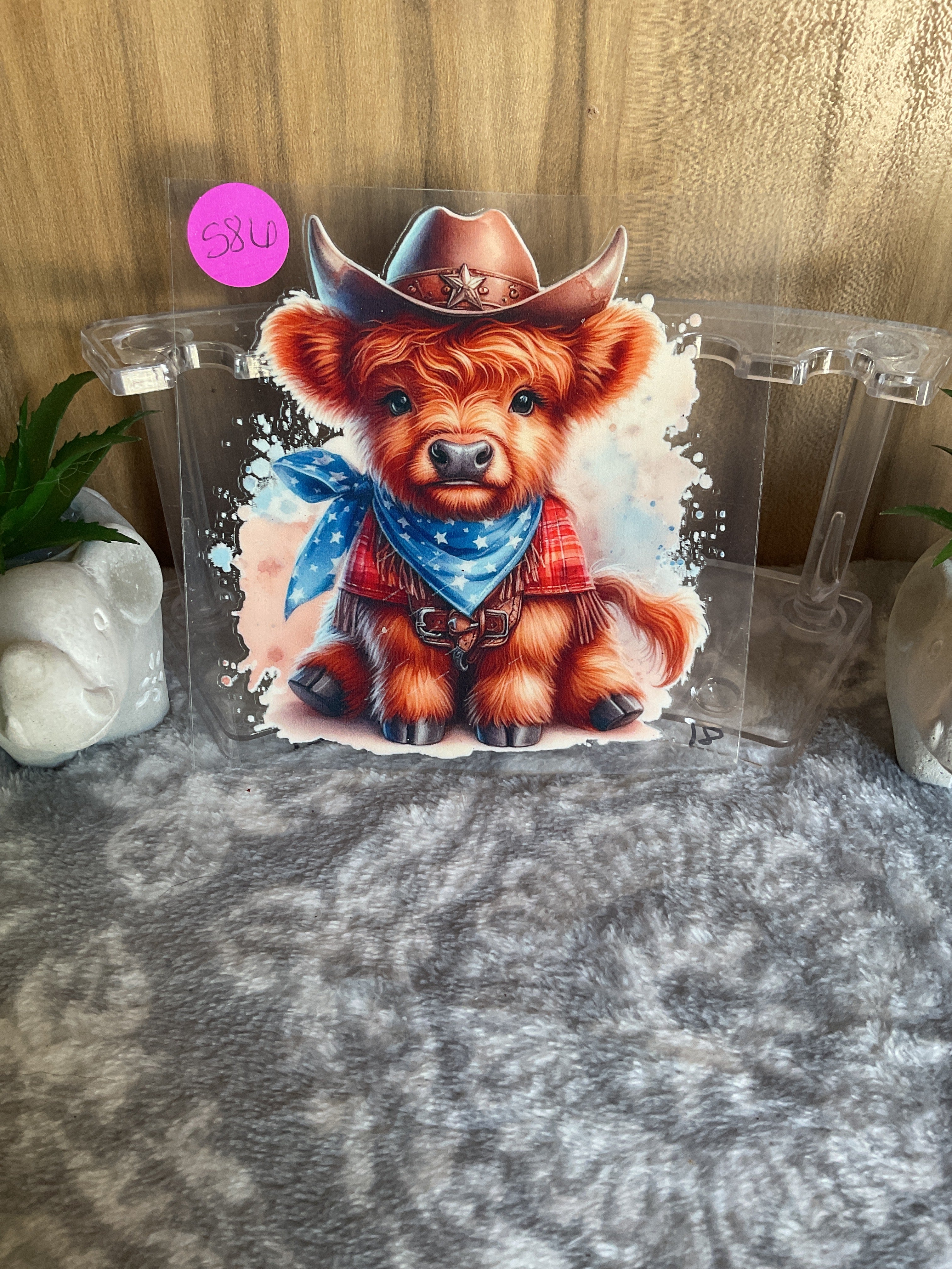 Highland cow with cowboy hat and bandanna 586