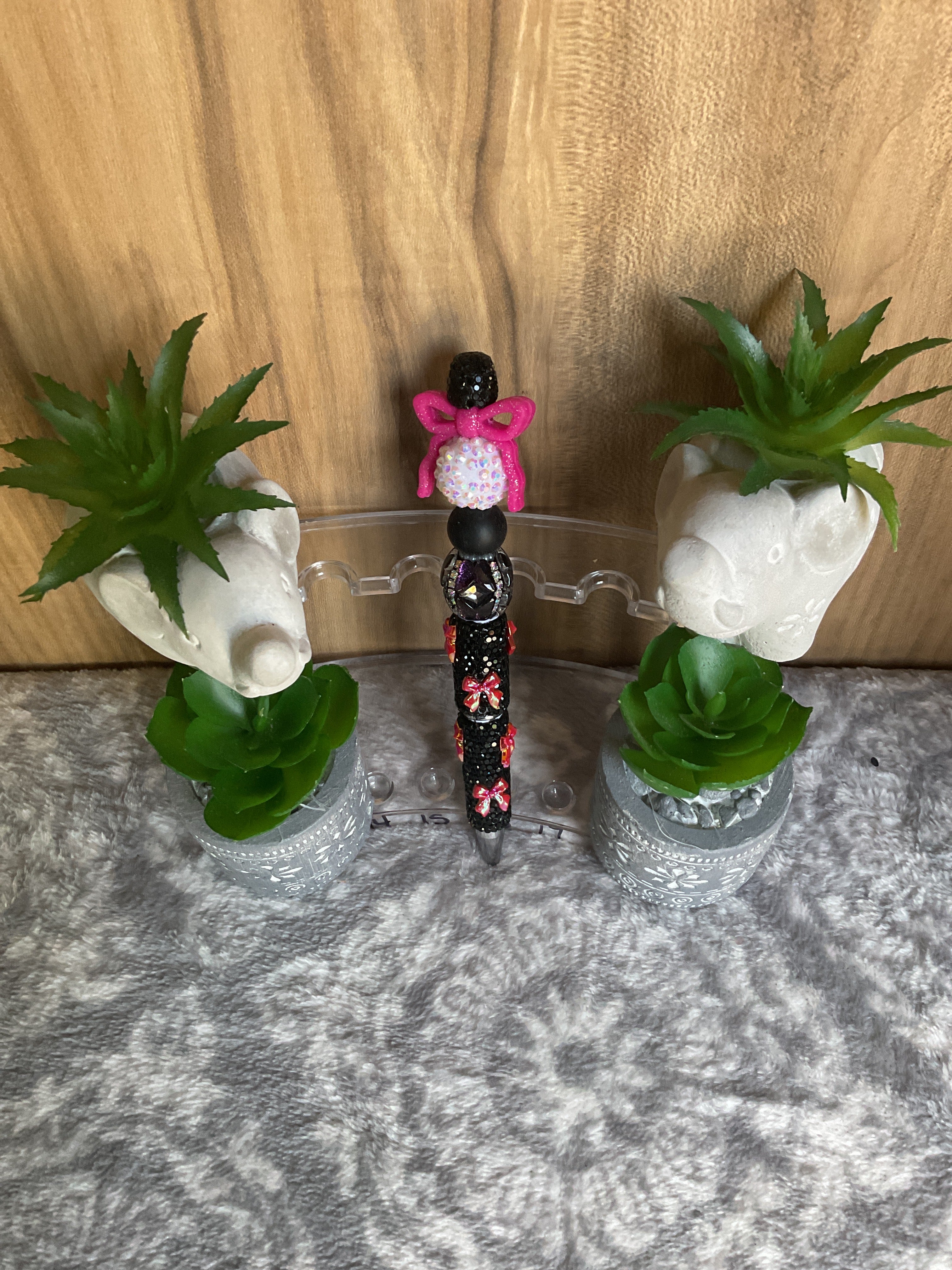 Black and pink bows with fancy beads