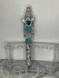 Clear rhinestone pen with blue hearts
