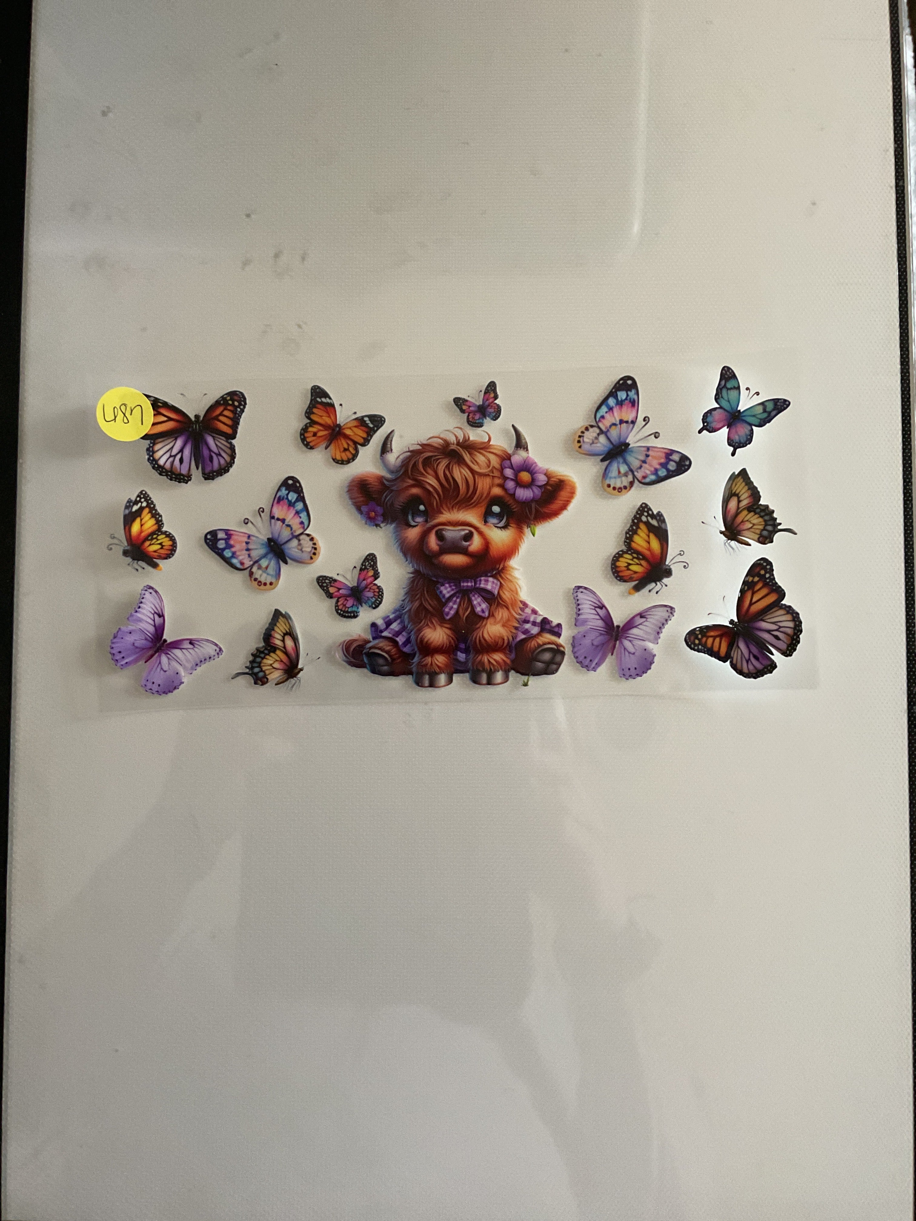 Highland cow with butterflies purple 687