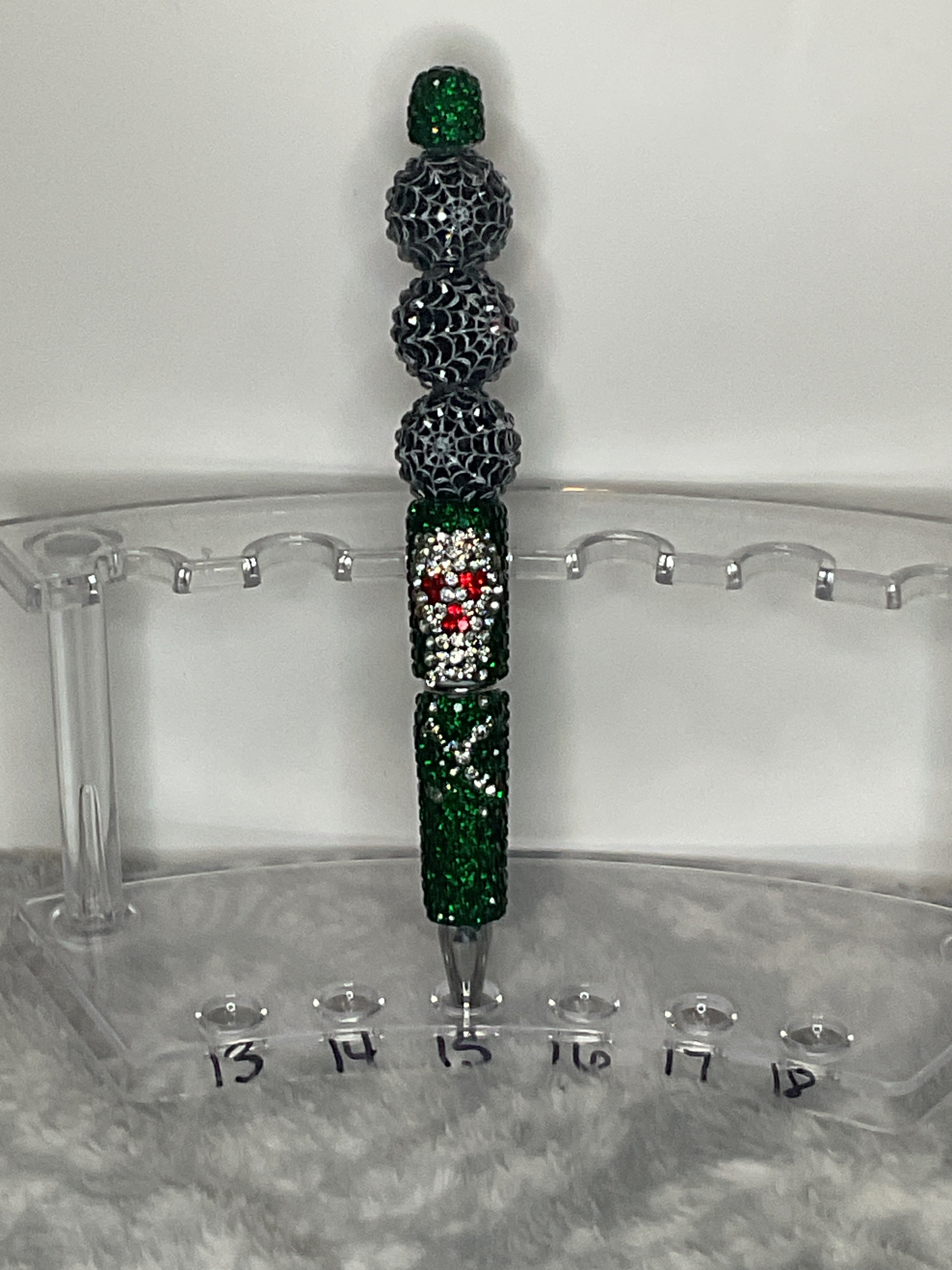 Green skull fancy pen with spiderweb beads