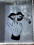 Middle finger with cigarette