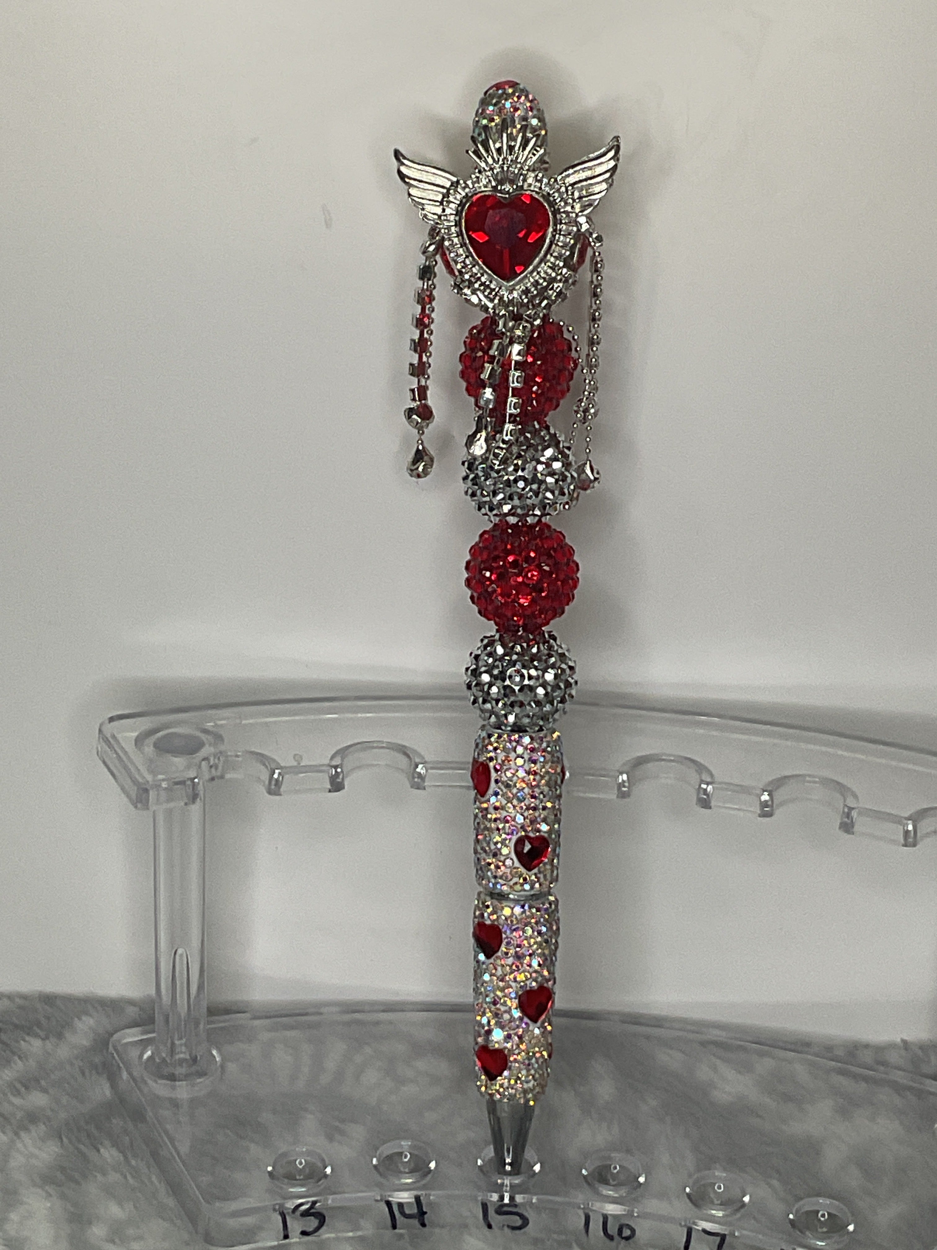 Red heart clear, rhinestone pen, finish with the Ruby, red heart dangle