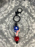 Red white and blue bulls head