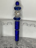 Blue fancy pen with white and blue rhinestone beads