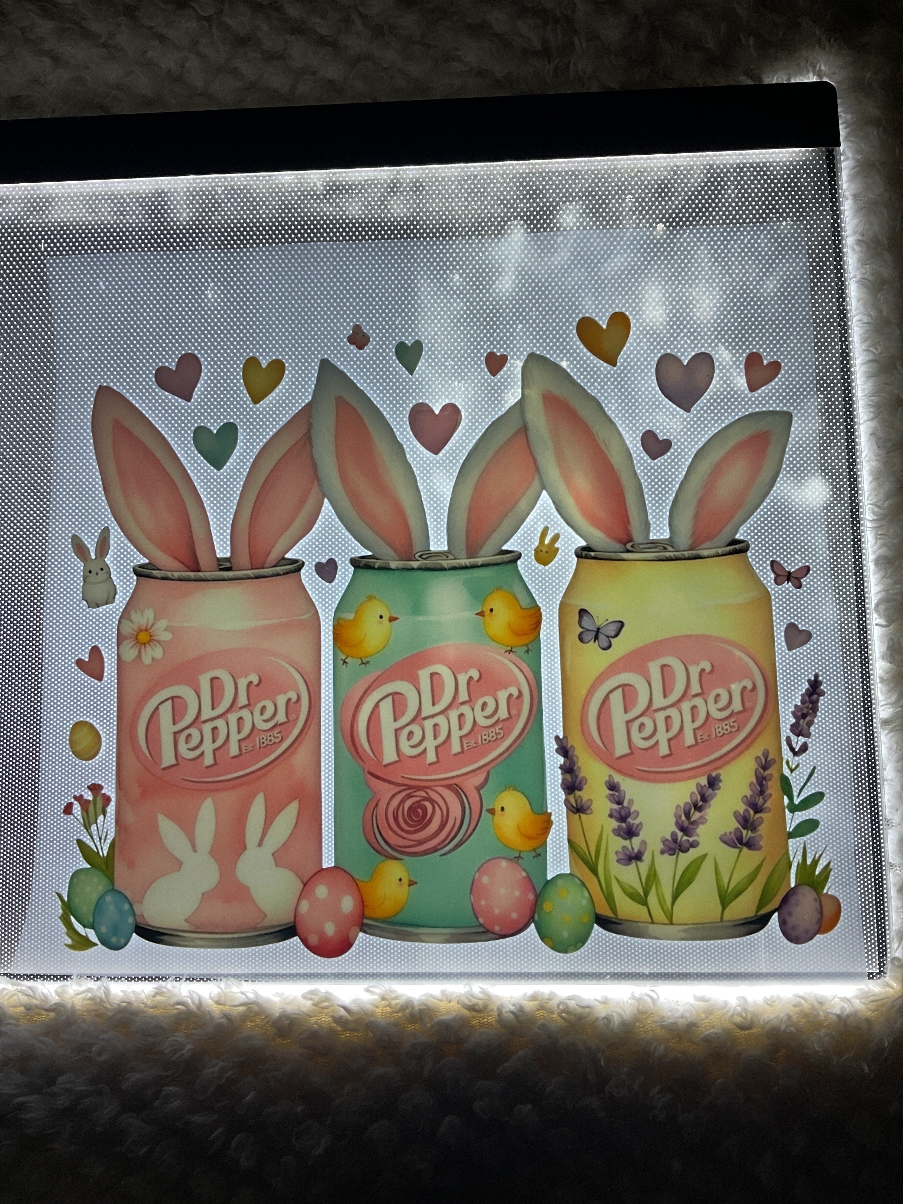 Dr Pepper with bunny ears with hearts