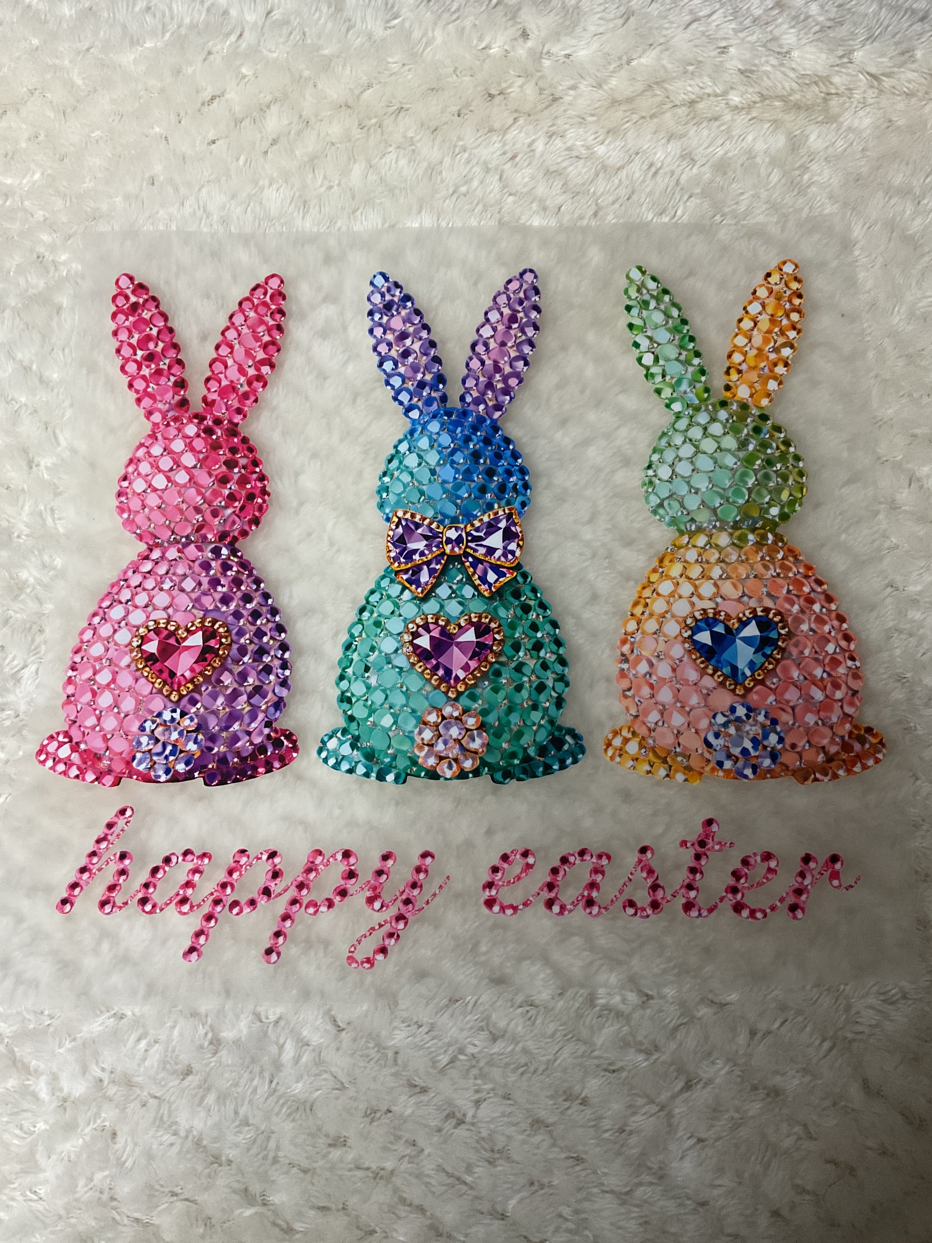 Three bunnies with diamond art happy Easter