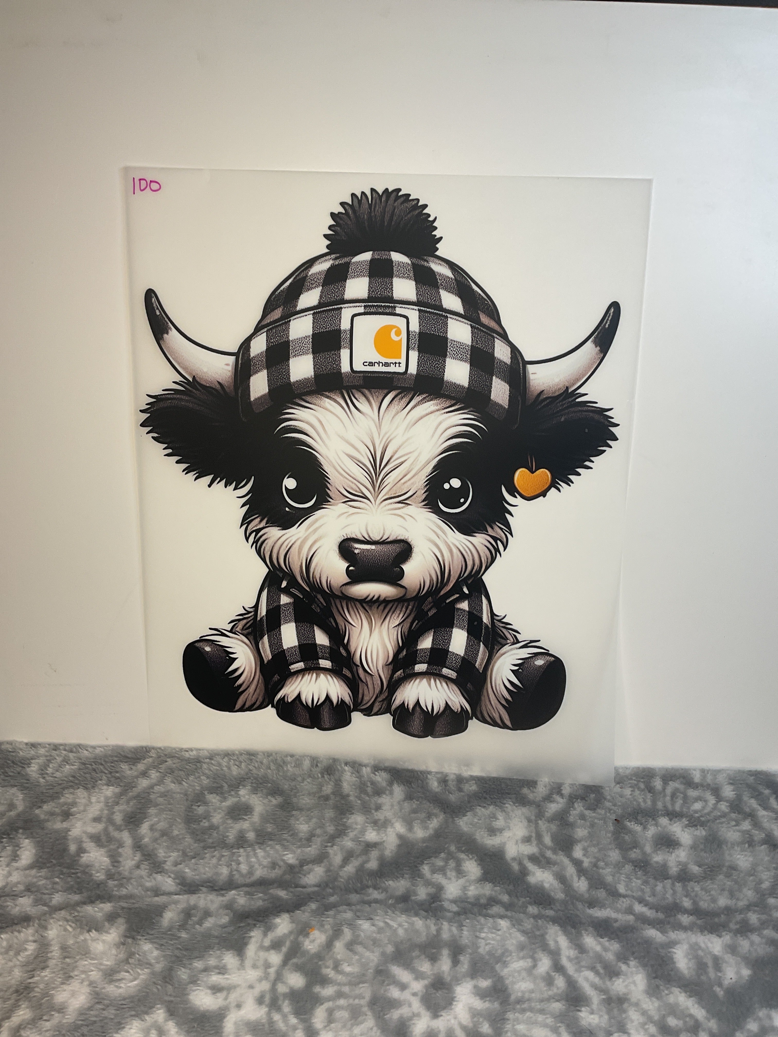 Black and white Carhartt Highland cow 100
