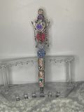 Blue and pink heart with a clear rhinestone pen finished with a, pink heart