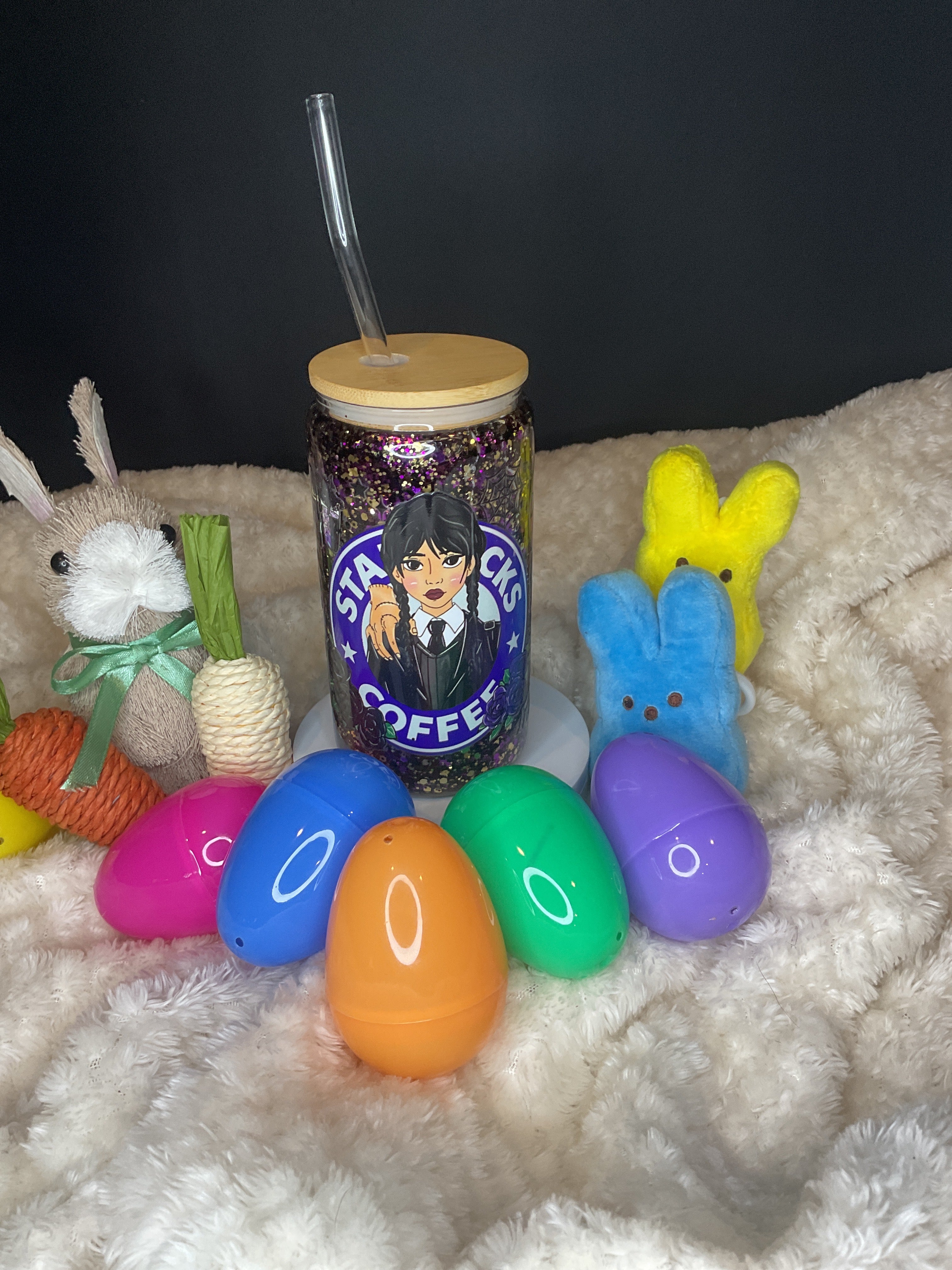 16 ounce Wednesday coffee glass glitter cup