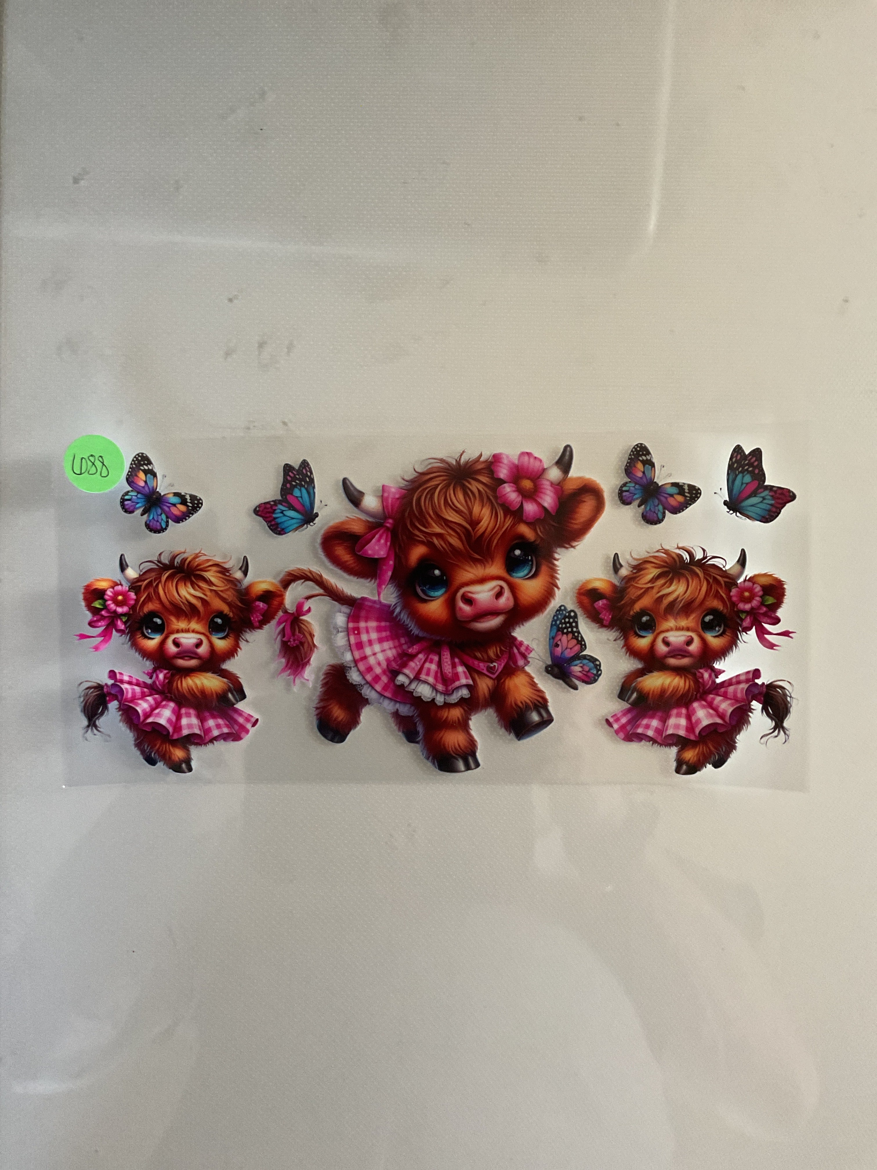 Highland cow with butterflies pink 688