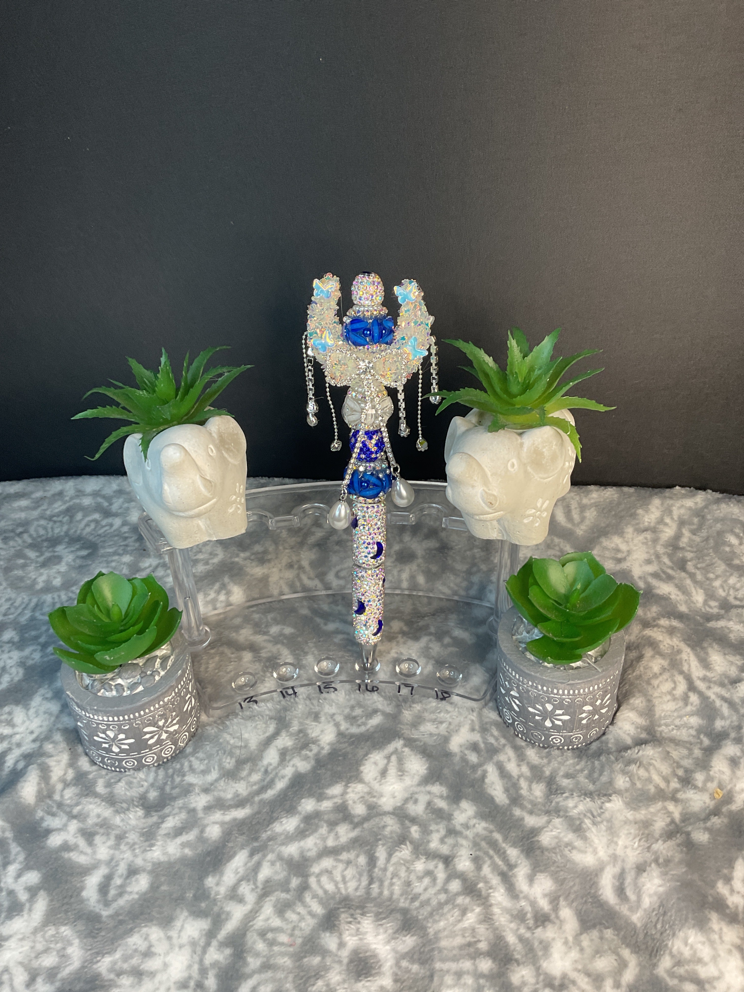 Blue and white moon pen