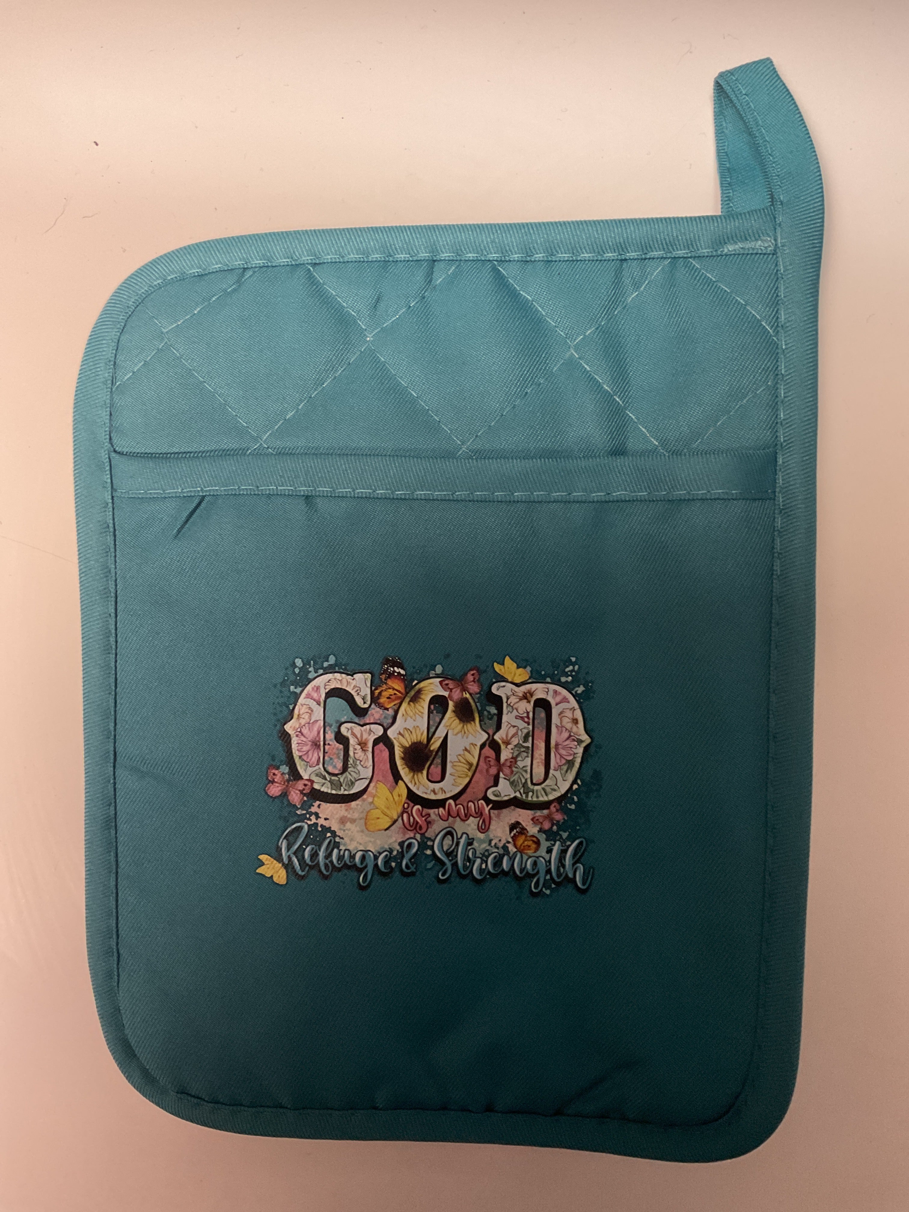 God is my refuge and strength oven mitt