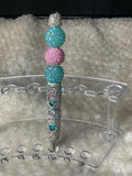 Pink and blue heart rhinestone pen