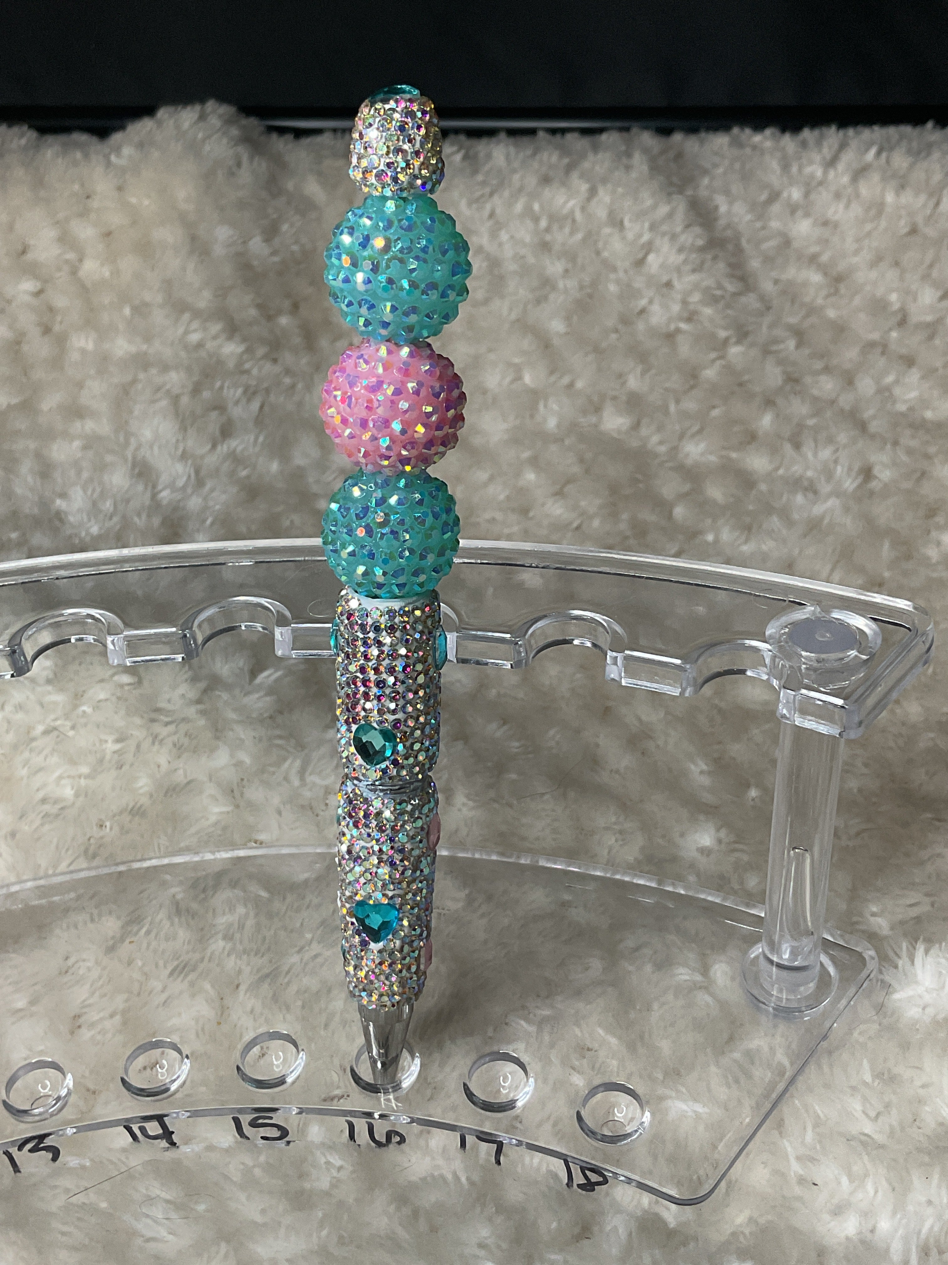 Pink and blue heart rhinestone pen
