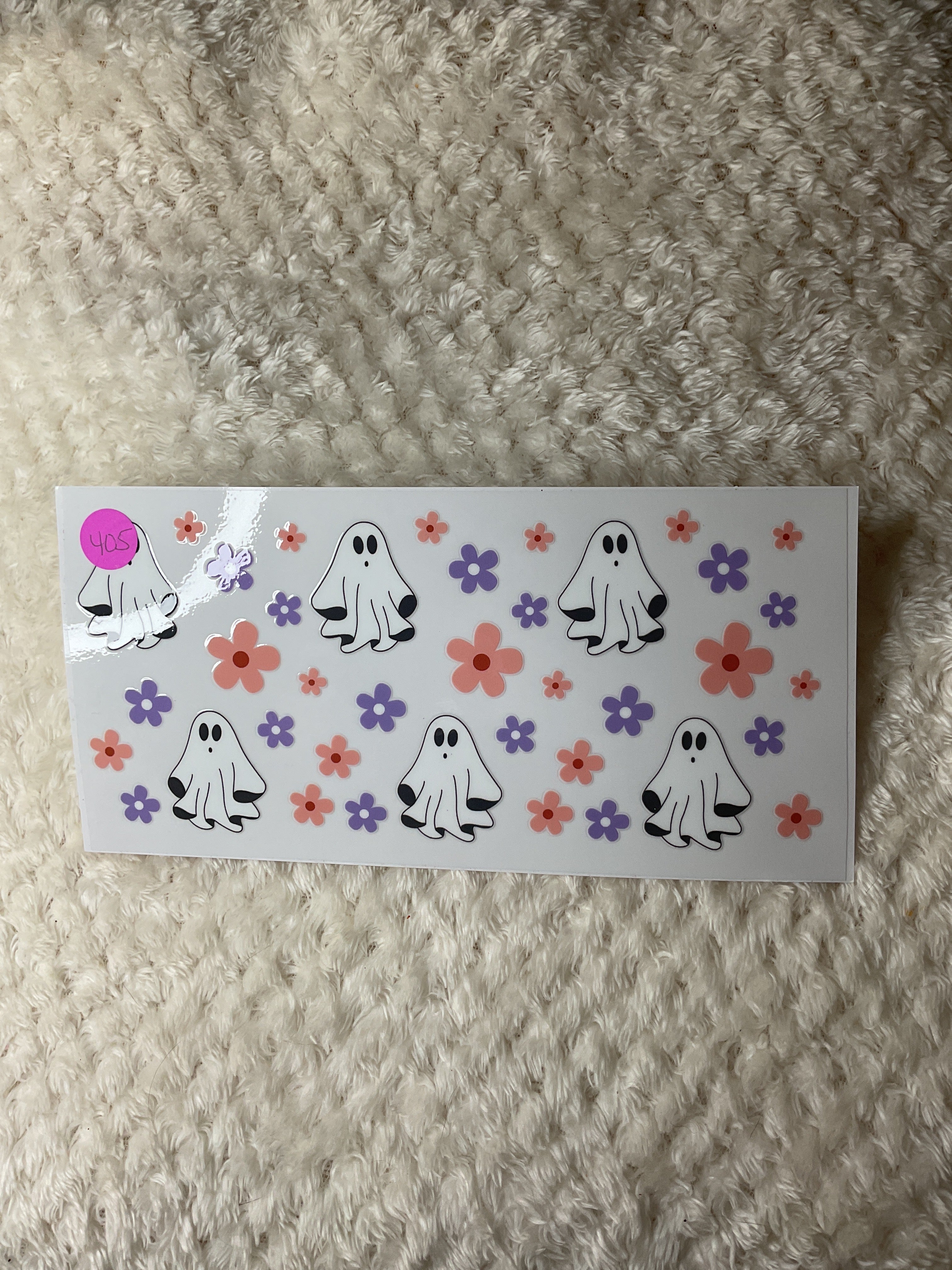 Ghost with pink and purple flowers