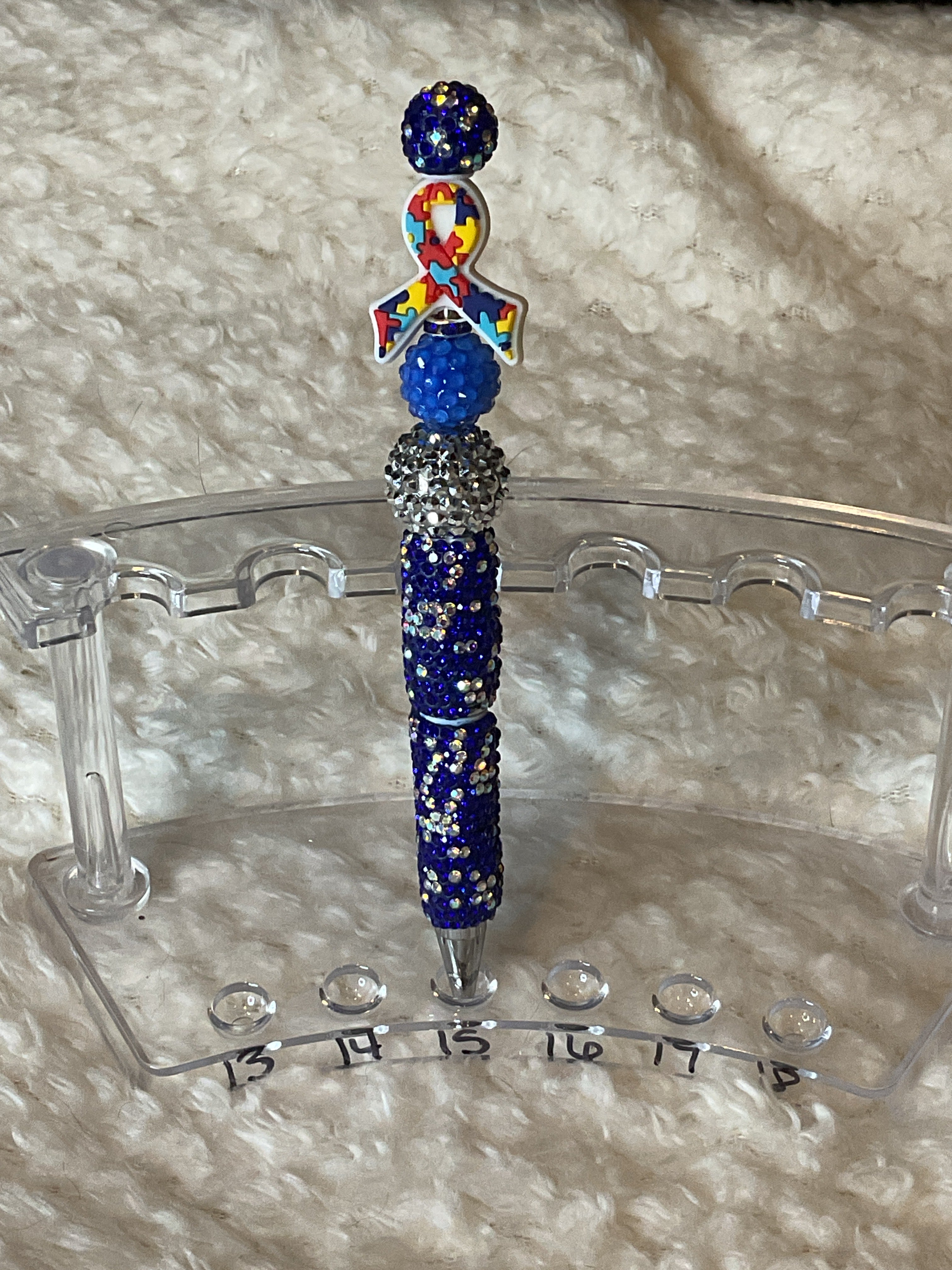 Blue and silver rhinestones with autism ribbon