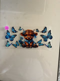 Highland cow with butterflies blue 686