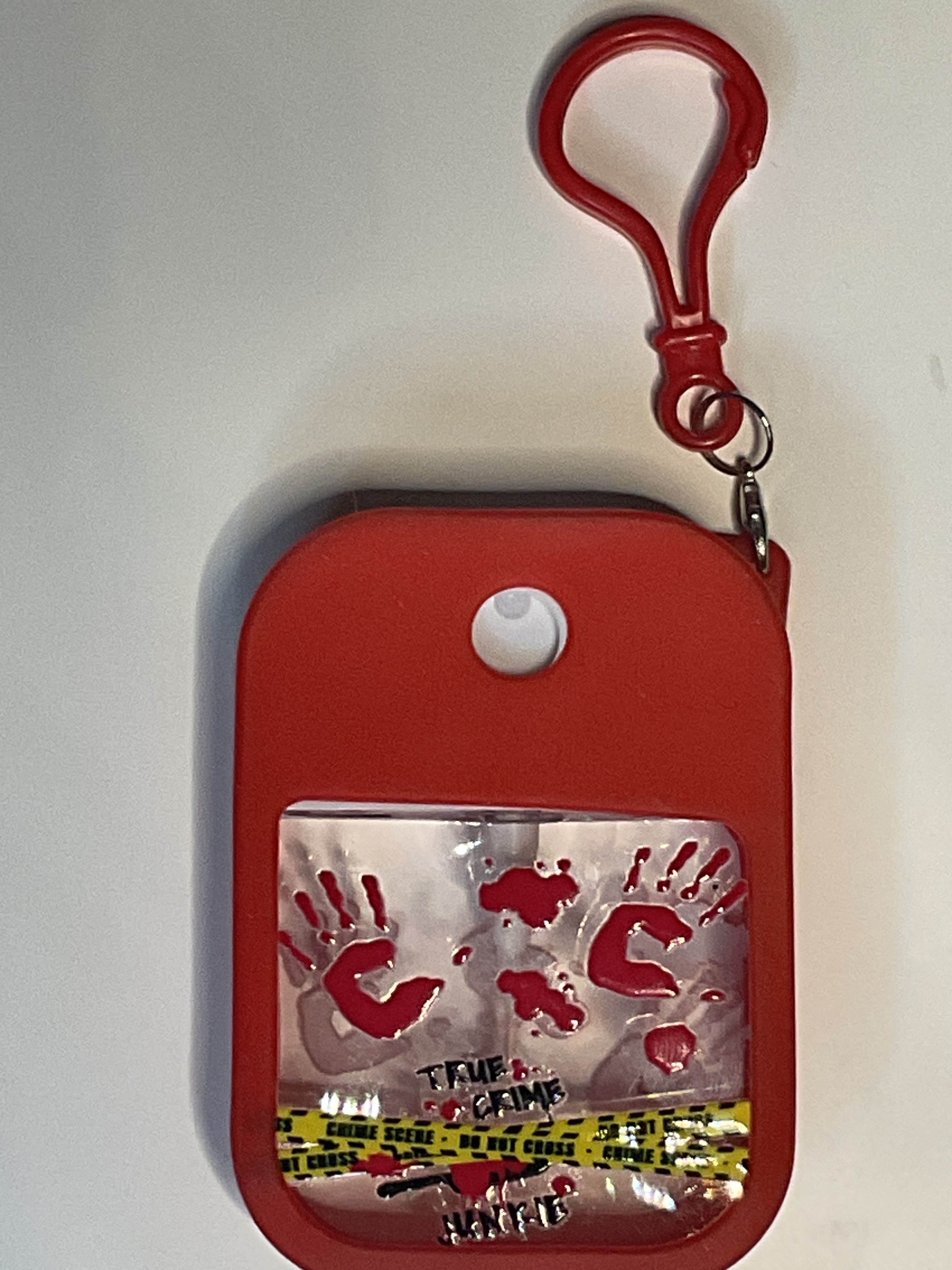 True crime, mini hand sanitizer