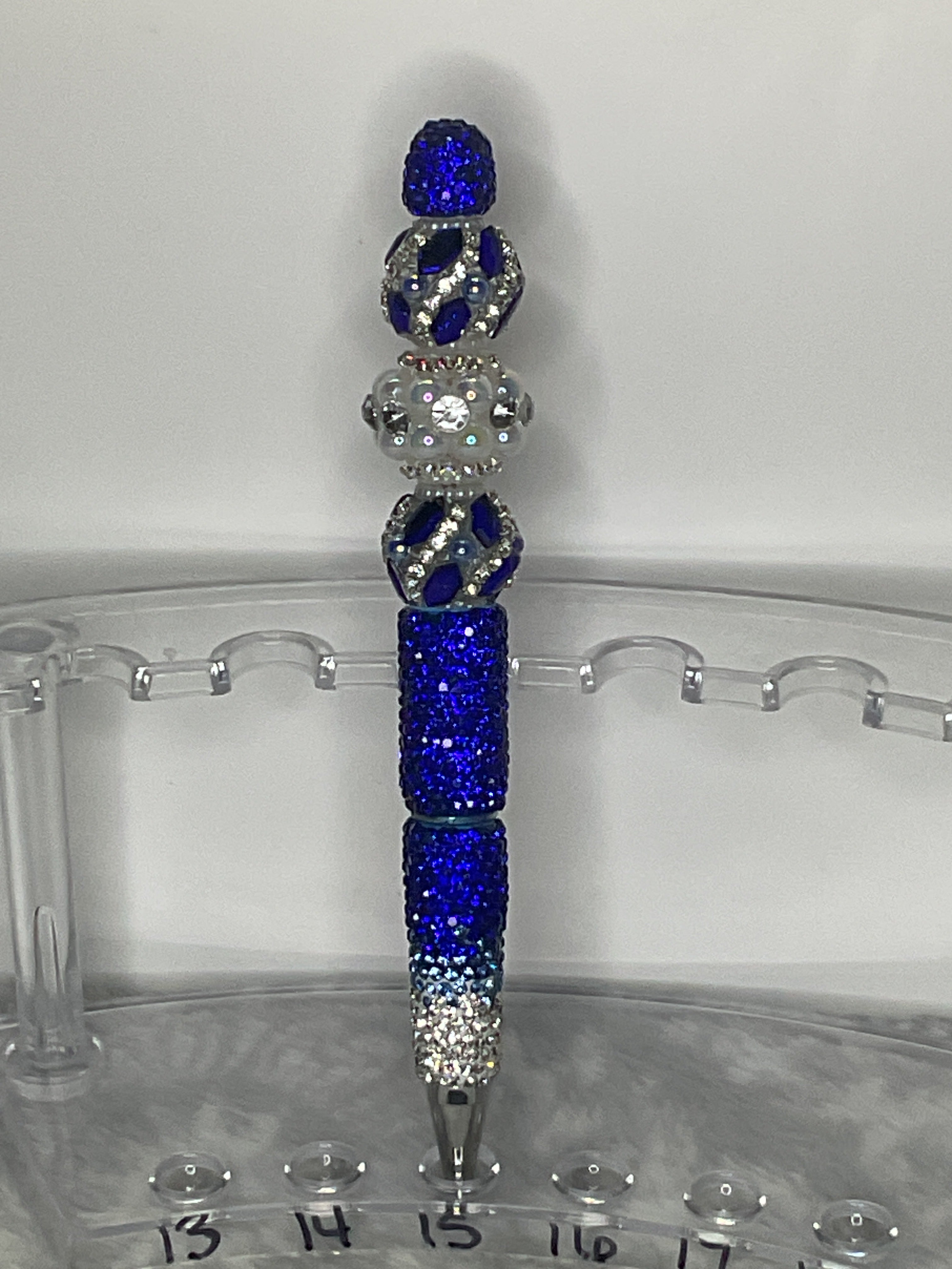 Blue and white rhinestone pen