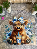 601 Highland cow blue with iced coffee