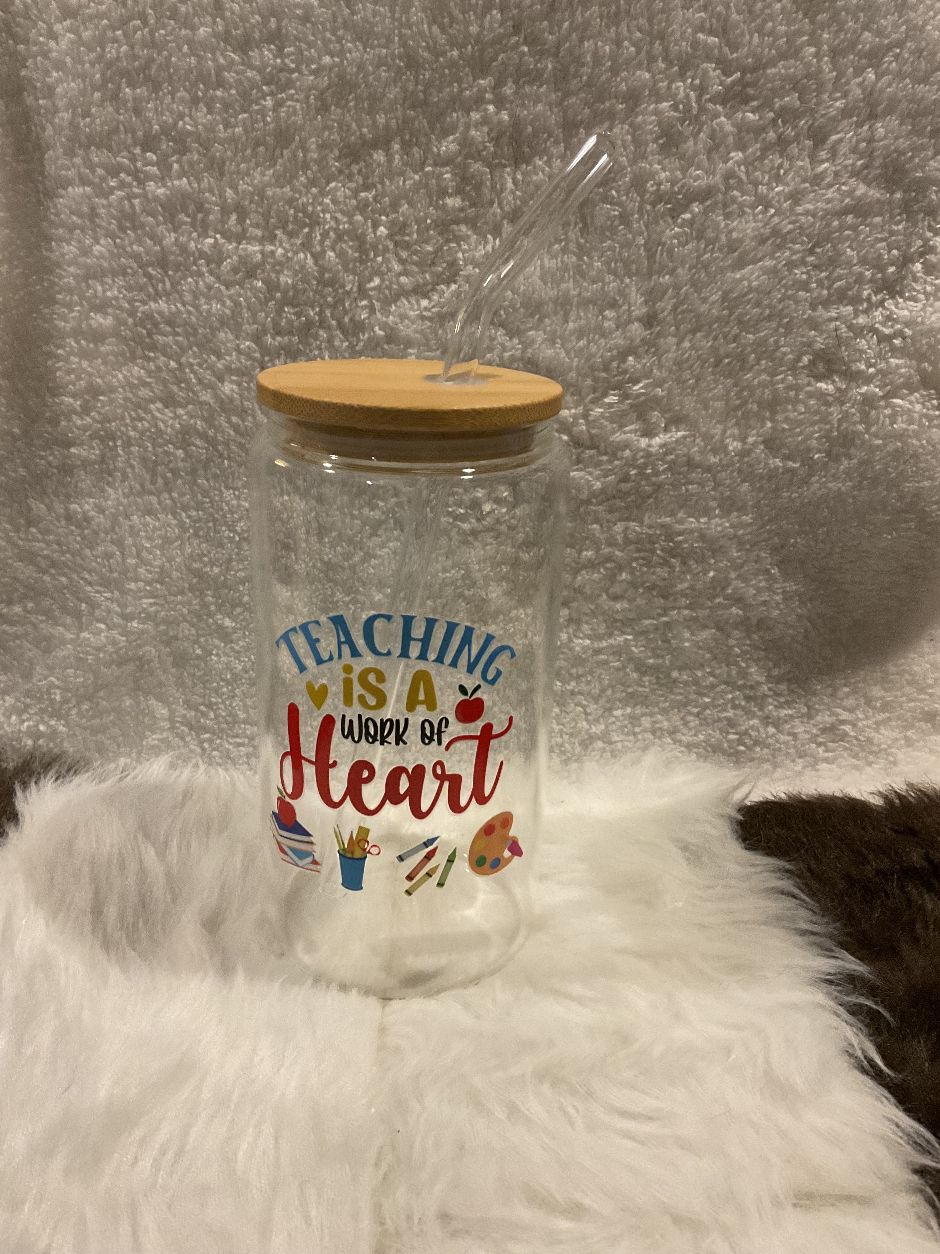 Back to School "Teaching is a Work of Heart" 16oz Iced Coffee Cup