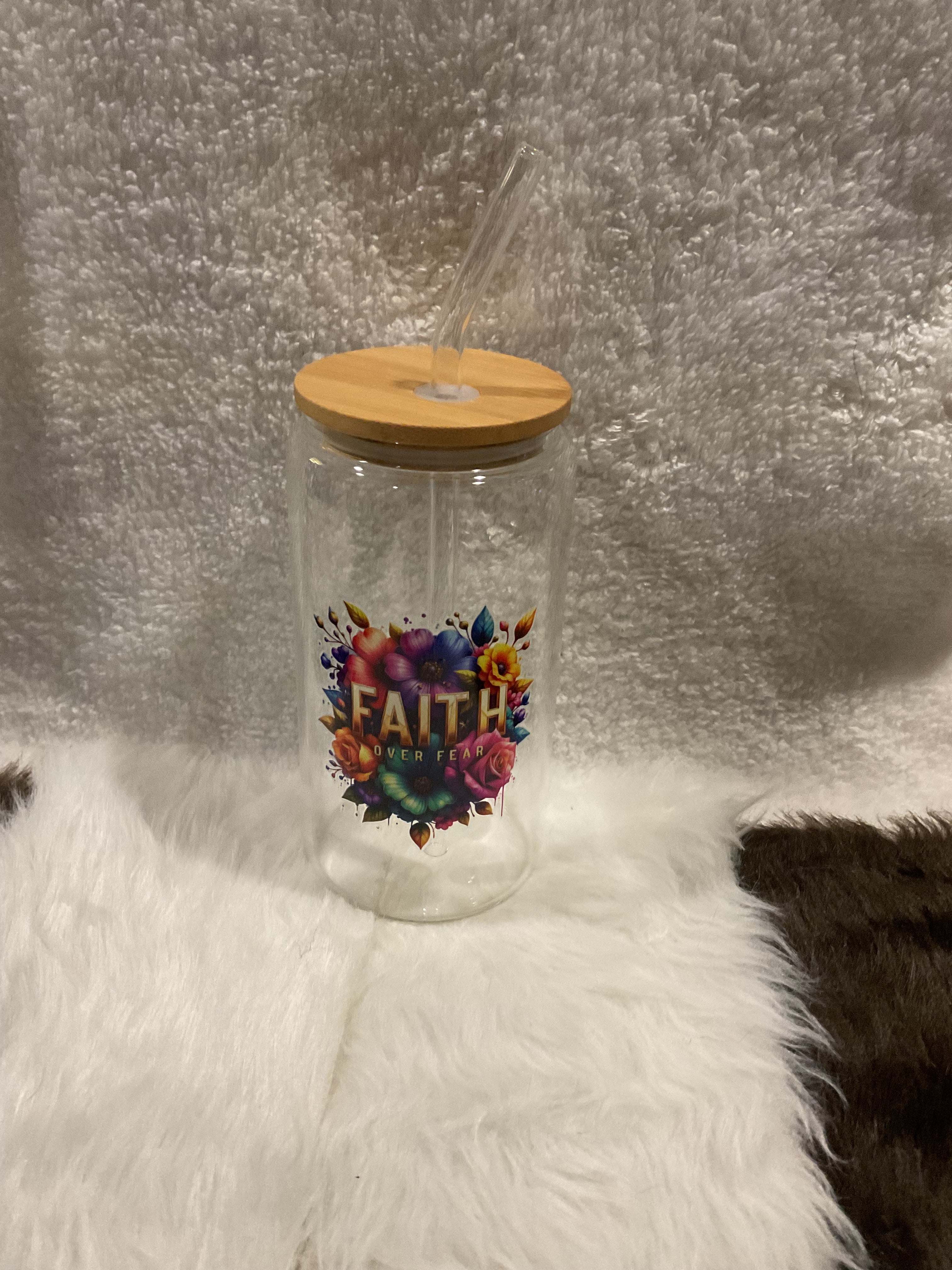 Religious "Faith Over Fear" 16oz Iced Coffee Cup