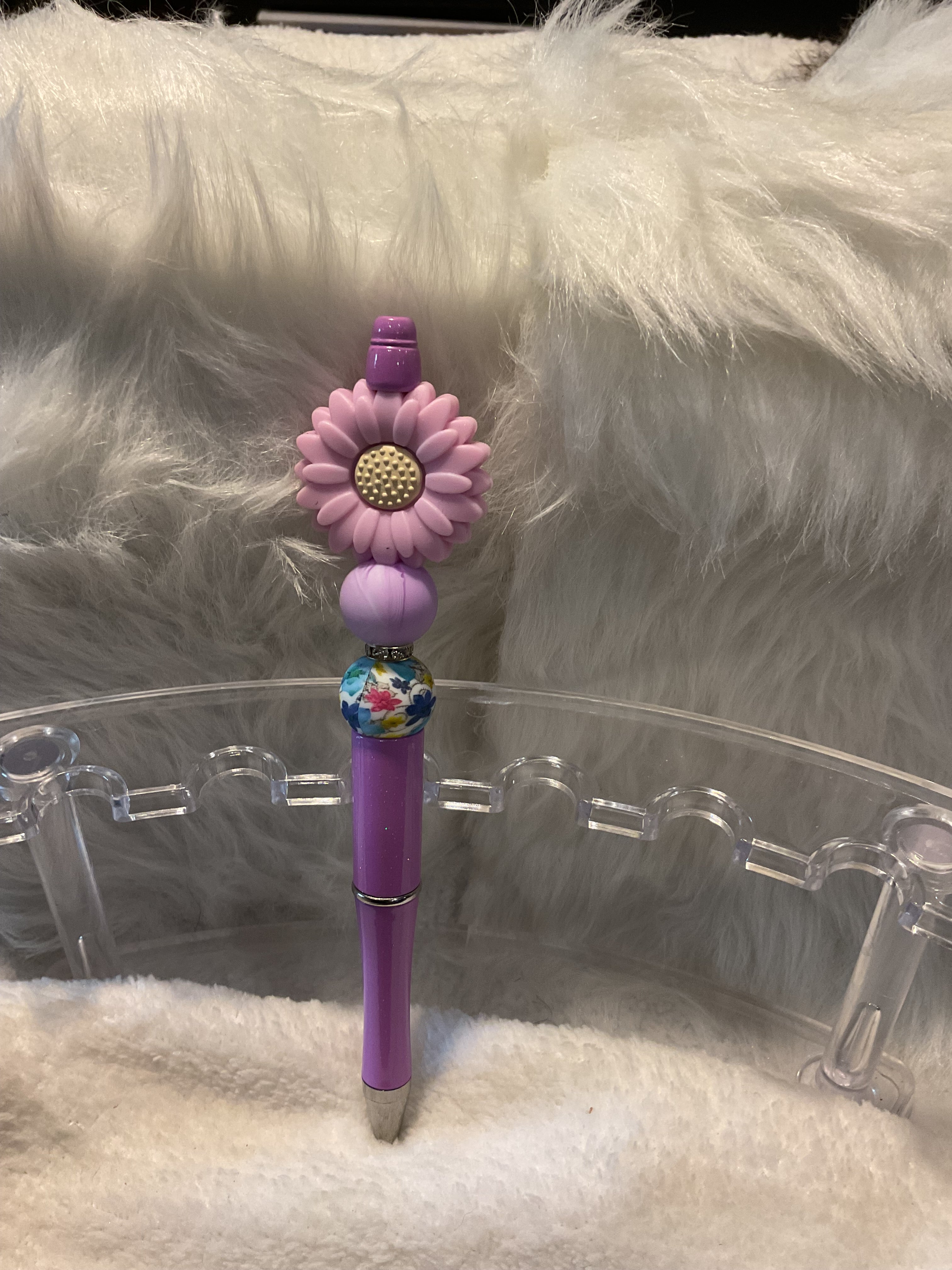 Purple Flower Beaded Pen