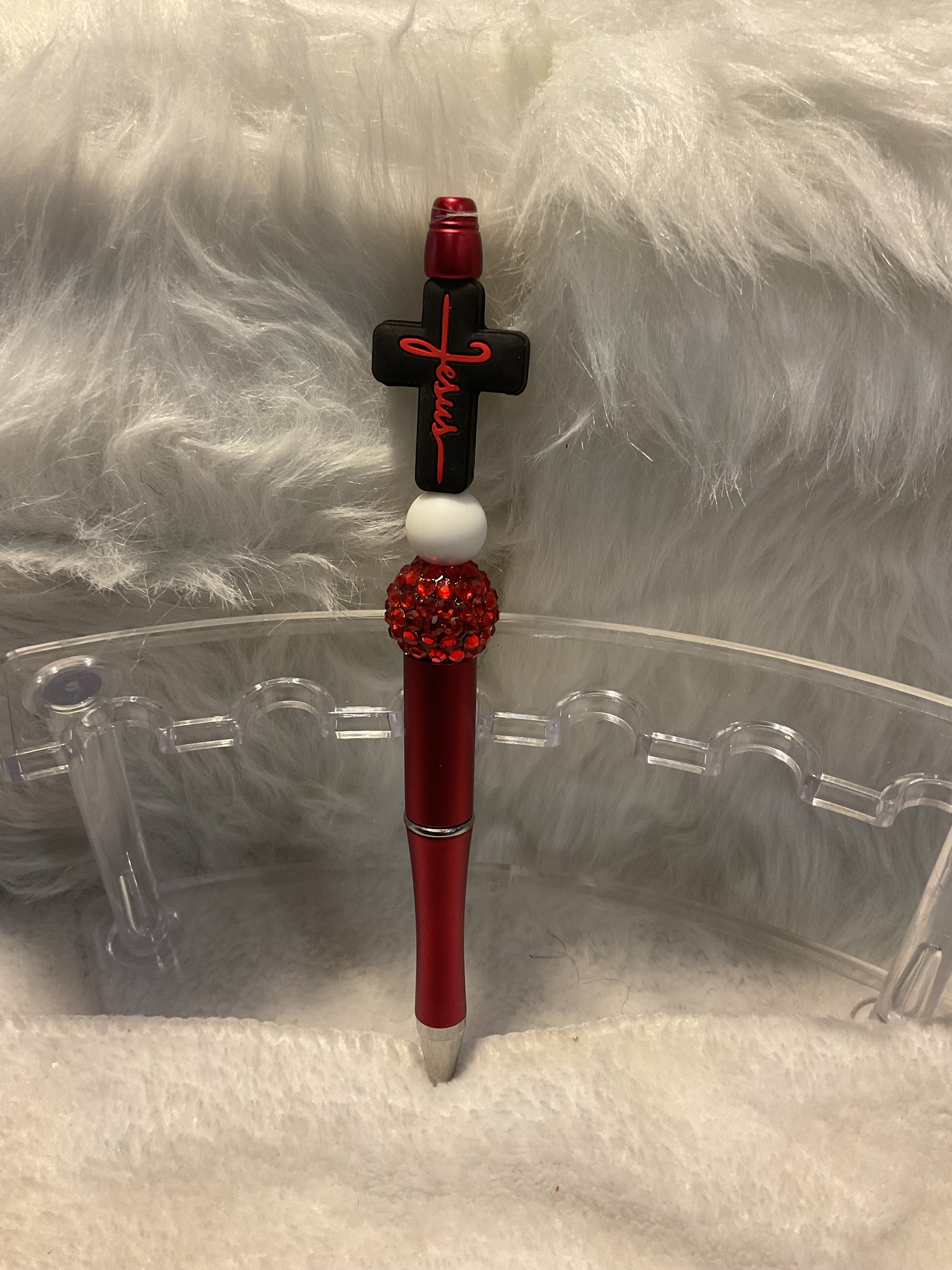 Black & Red Jesus Cross Beaded Pen