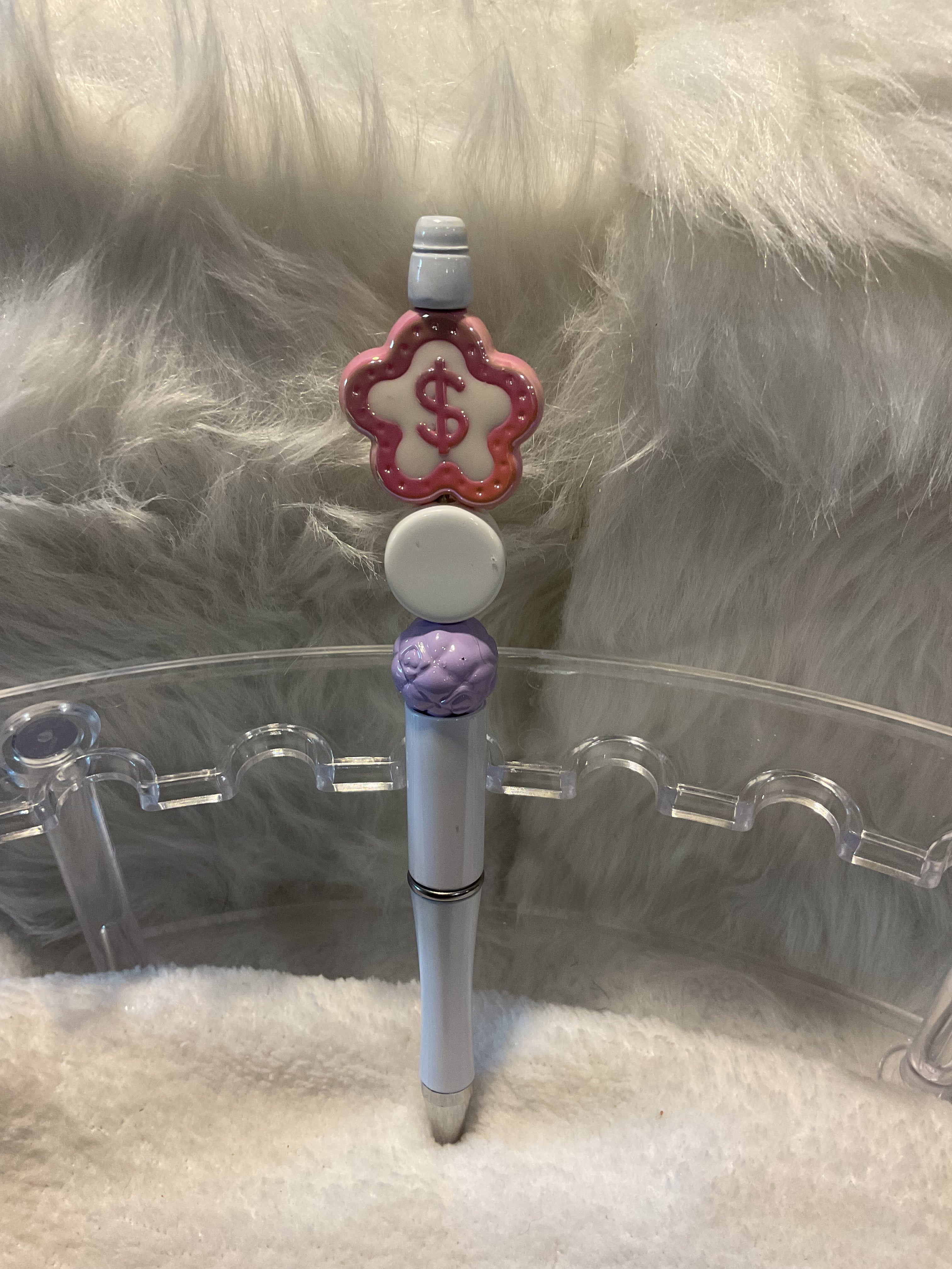 Pink & White Beaded Pen