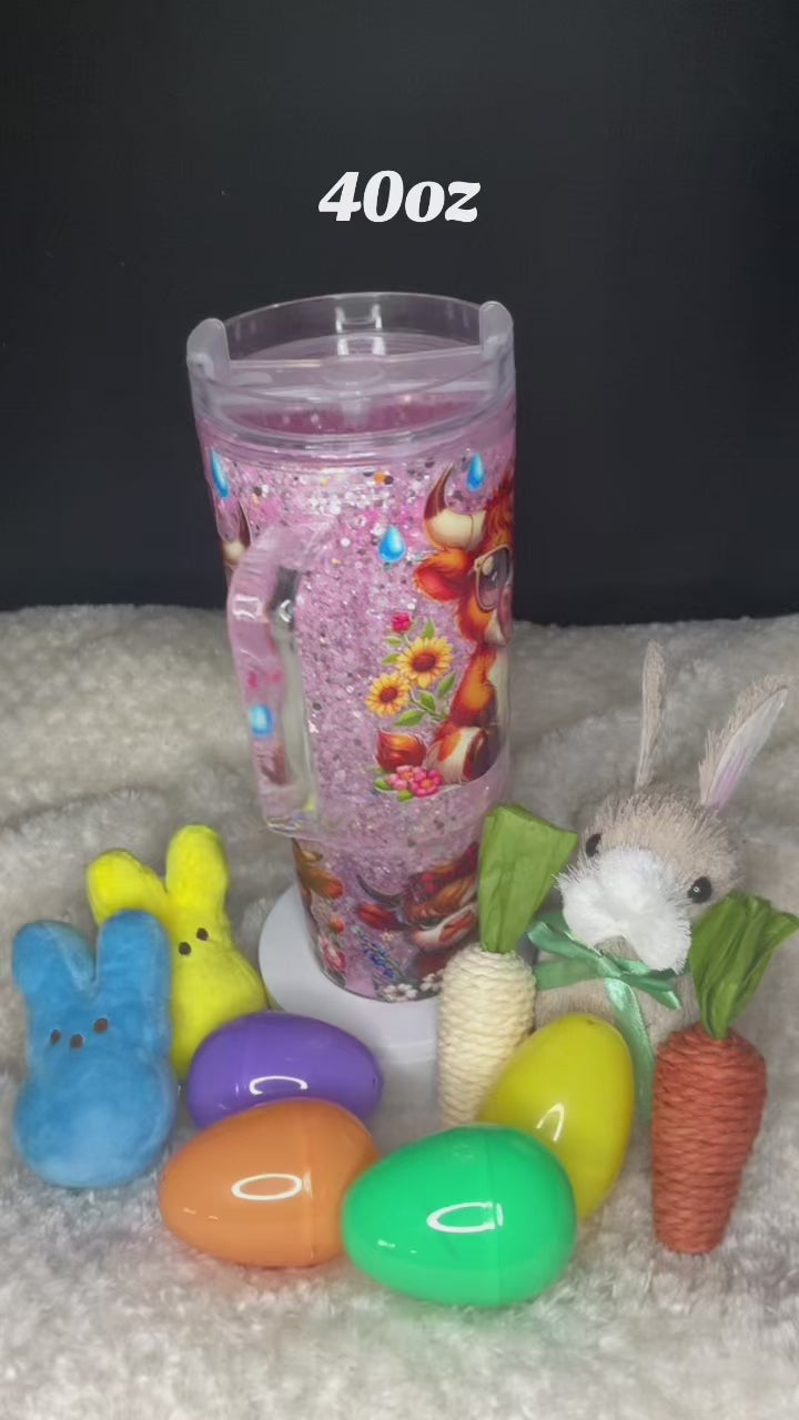 40 ounce highland cow pink, silver, and black