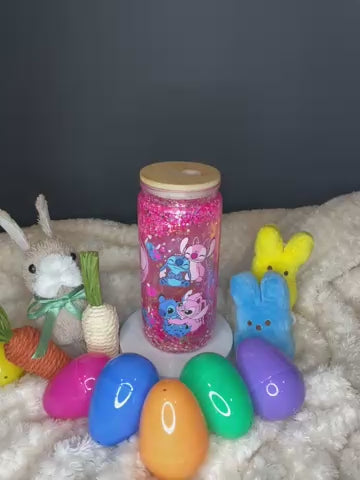 Angel & Stitch Pink Glitter Snow Globe Coffee Cup