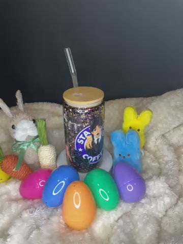 16 ounce Wednesday coffee glass glitter cup